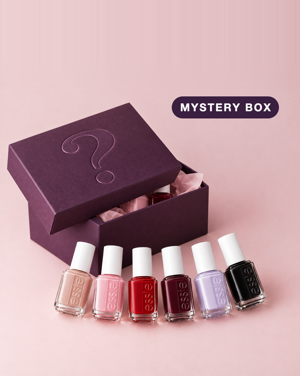 Essie Mystery Box – surprise set of full-size Essie nail polish shades in a purple gift box